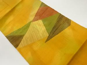 手織り紬切り嵌め風抽象模様織出し名古屋帯